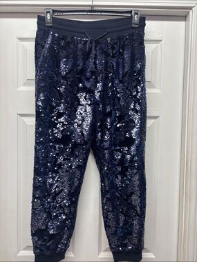 Ett:twa by Anthropologie Navy Sequin & Velvet Jogger Pants